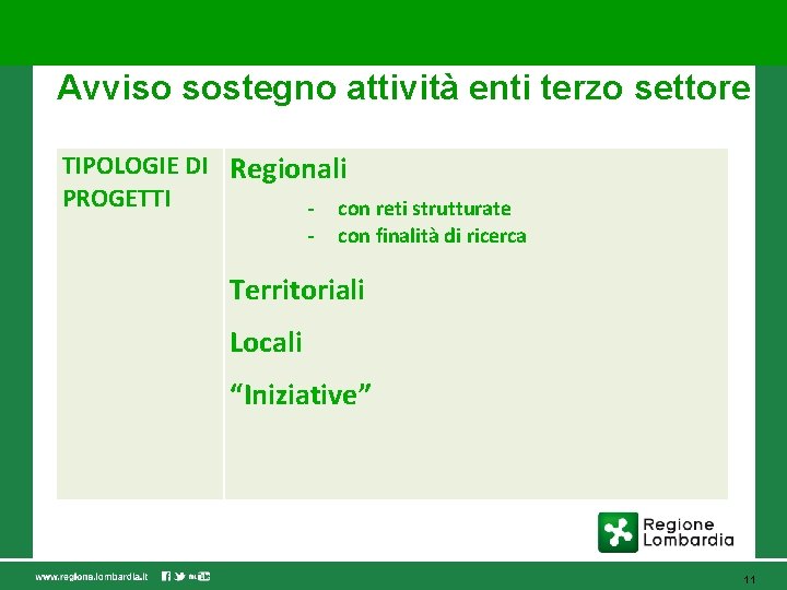 Avviso sostegno attività enti terzo settore TIPOLOGIE DI Regionali PROGETTI - con reti strutturate