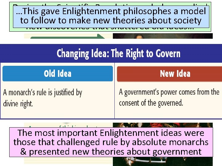 During the Scientific Revolution, scholarsaapplied …This gave Enlightenment philosophes model logic, perfected thenew scientific