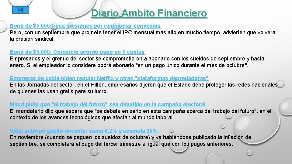 Diario Ambito Financiero Bono de $5. 000 frena presiones por renegociar convenios Pero, con