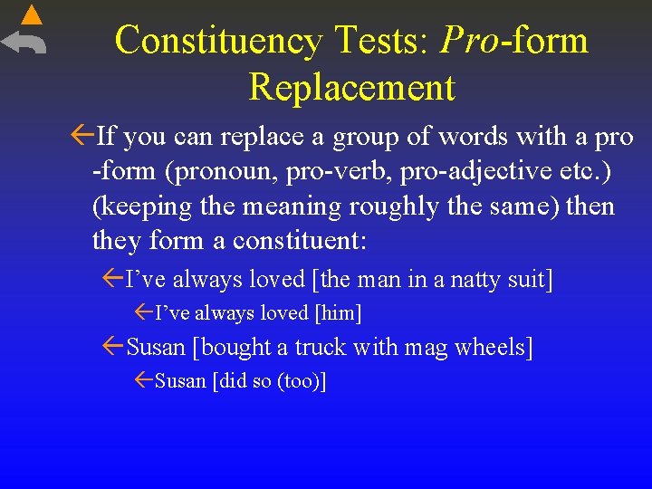 Constituency Tests: Pro-form Replacement If you can replace a group of words with a
