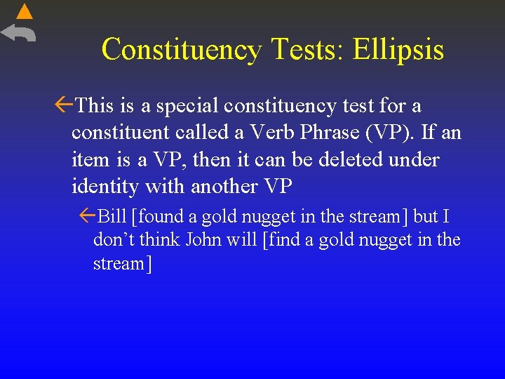 Constituency Tests: Ellipsis This is a special constituency test for a constituent called a