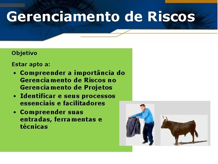 Gerenciamento de Riscos Objetivo Estar apto a: • Compreender a importância do Gerenciamento de