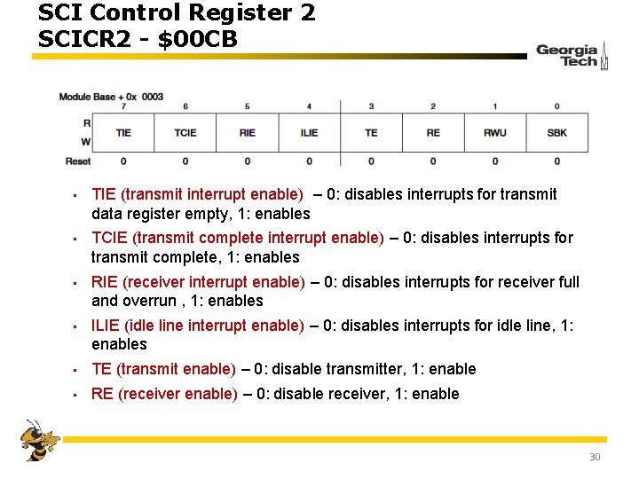 SCI Control Register 2 SCICR 2 - $00 CB • TIE (transmit interrupt enable)