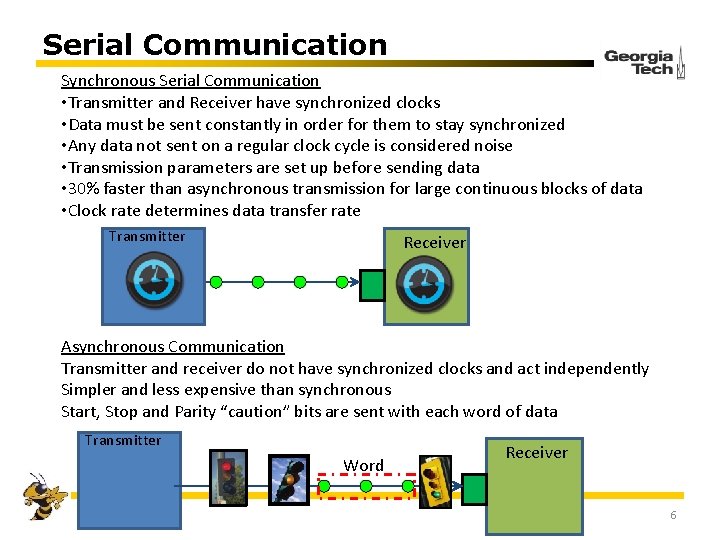 Serial Communication Synchronous Serial Communication • Transmitter and Receiver have synchronized clocks • Data