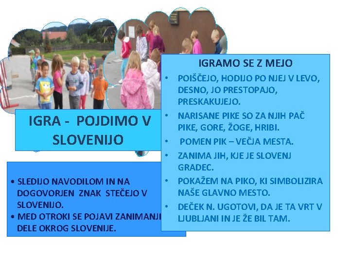 IGRAMO SE Z MEJO • POIŠČEJO, HODIJO PO NJEJ V LEVO, DESNO, JO PRESTOPAJO,