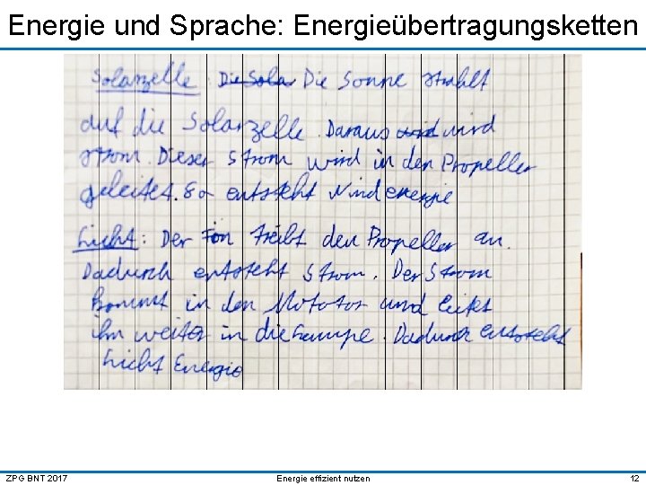 Energie und Sprache: Energieübertragungsketten ZPG BNT 2017 Energie effizient nutzen 12 