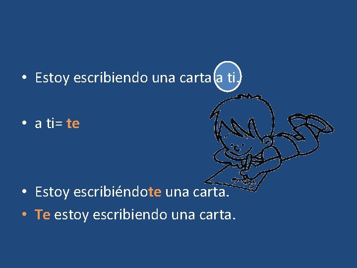  • Estoy escribiendo una carta a ti. • a ti= te • Estoy