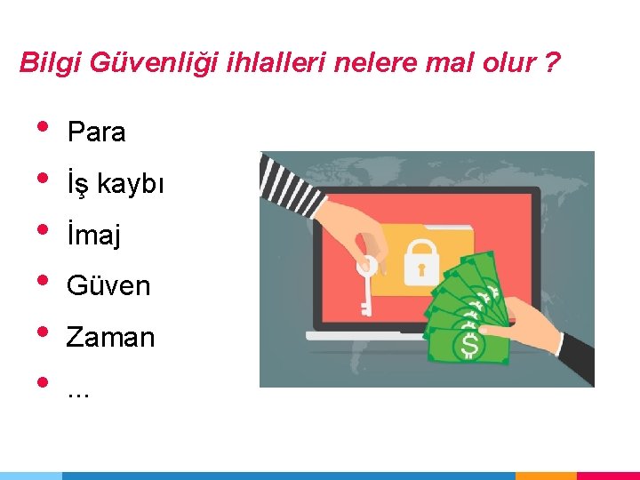 Bilgi Güvenliği ihlalleri nelere mal olur ? • • • Para İş kaybı İmaj