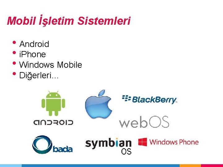 Mobil İşletim Sistemleri • Android • i. Phone • Windows Mobile • Diğerleri… 