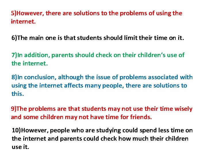 5)However, there are solutions to the problems of using the internet. 6)The main one