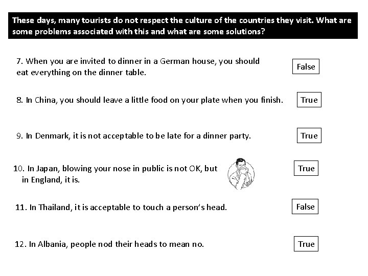 These days, many tourists do not respect the culture of the countries they visit.