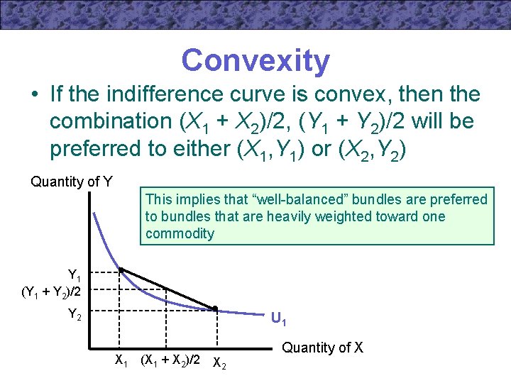 Convexity • If the indifference curve is convex, then the combination (X 1 +