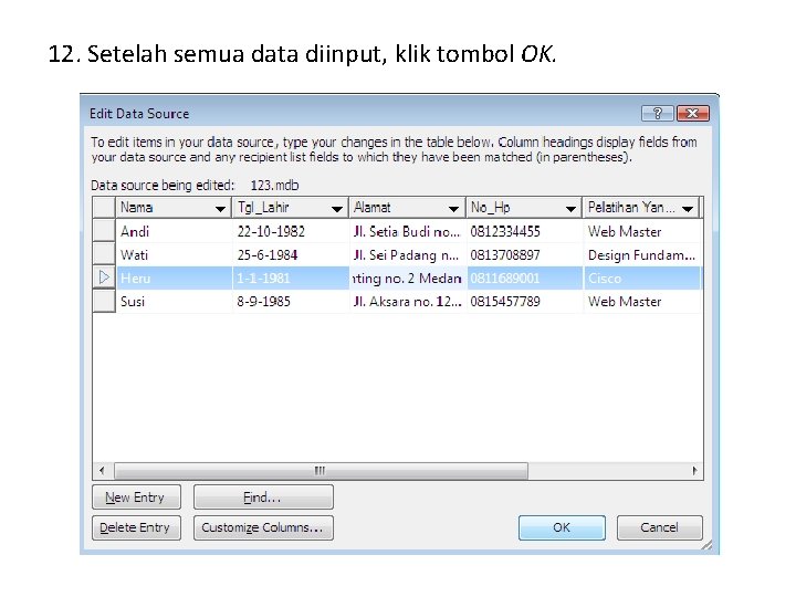 12. Setelah semua data diinput, klik tombol OK. 