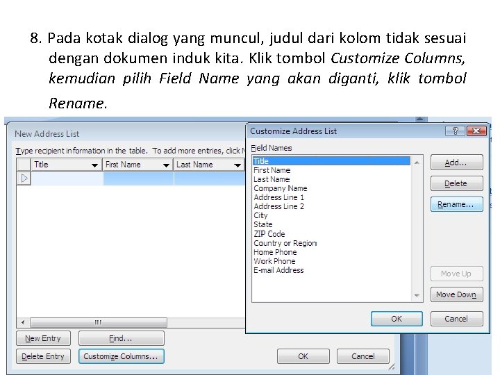8. Pada kotak dialog yang muncul, judul dari kolom tidak sesuai dengan dokumen induk