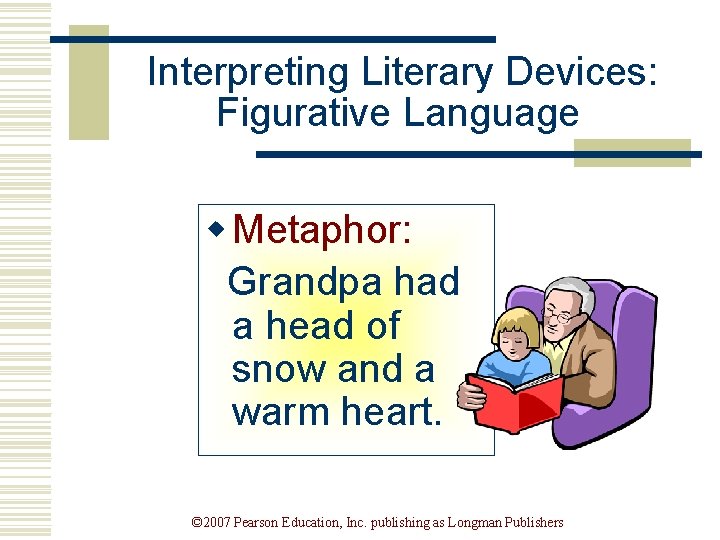 Interpreting Literary Devices: Figurative Language w Metaphor: Grandpa had a head of snow and