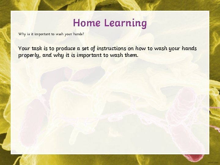 Home Learning Why is it important to wash your hands? Your task is to