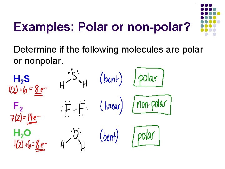 Examples: Polar or non-polar? Determine if the following molecules are polar or nonpolar. H