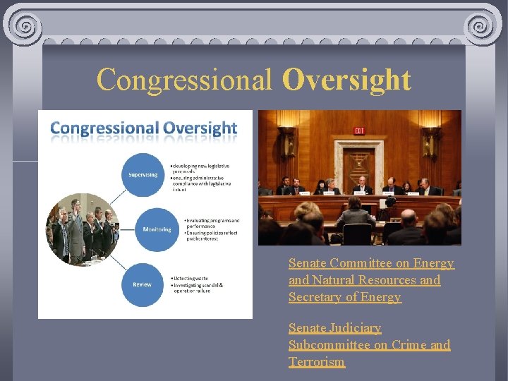 Congressional Oversight Senate Committee on Energy and Natural Resources and Secretary of Energy Senate