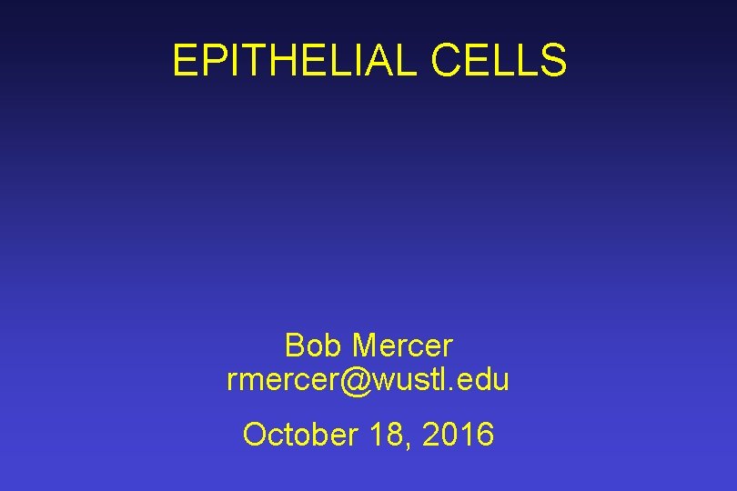 EPITHELIAL CELLS Bob Mercer rmercer@wustl. edu October 18, 2016 