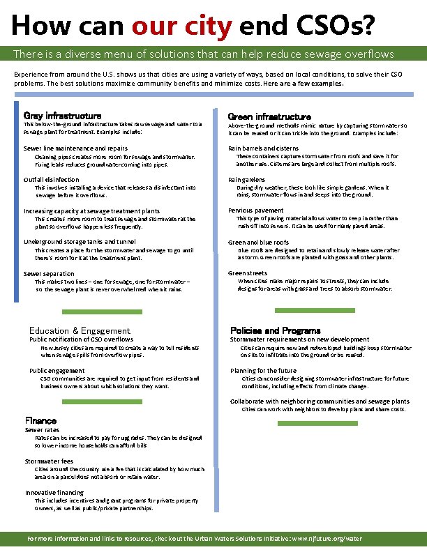 How can our city end CSOs? There is a diverse menu of solutions that