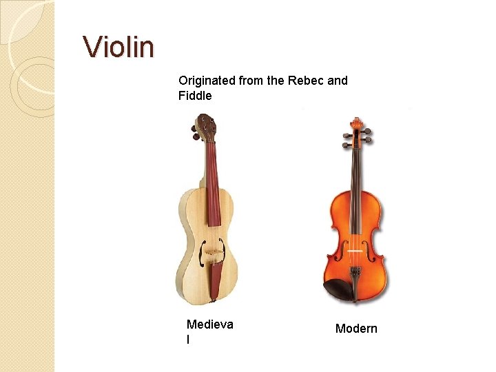 Violin Originated from the Rebec and Fiddle Medieva l Modern 