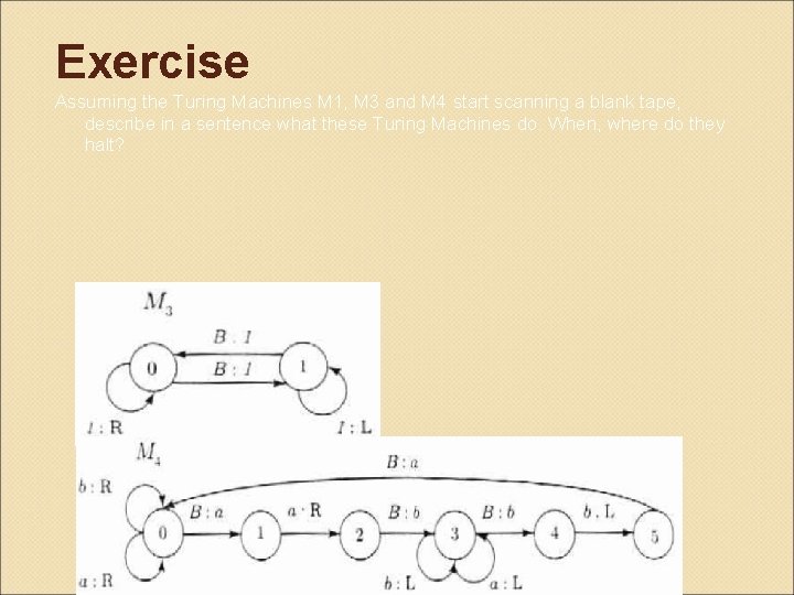Exercise Assuming the Turing Machines M 1, M 3 and M 4 start scanning