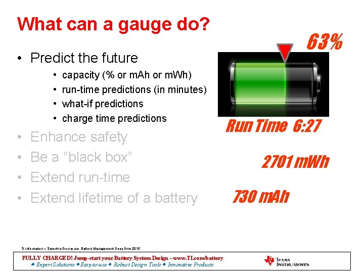 What can a gauge do? 63% • Predict the future • • capacity (%