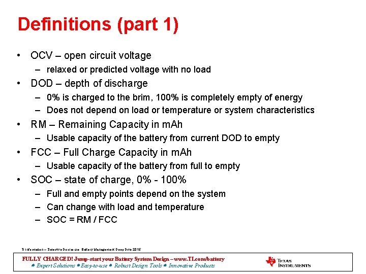Definitions (part 1) • OCV – open circuit voltage – relaxed or predicted voltage
