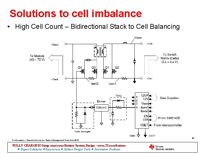 Solutions to cell imbalance • High Cell Count – Bidirectional Stack to Cell Balancing