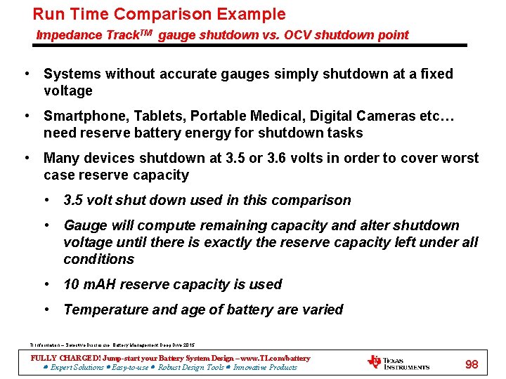 Run Time Comparison Example Impedance Track. TM gauge shutdown vs. OCV shutdown point •