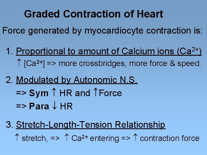 Graded Contraction of Heart Force generated by myocardiocyte contraction is: 1. Proportional to amount