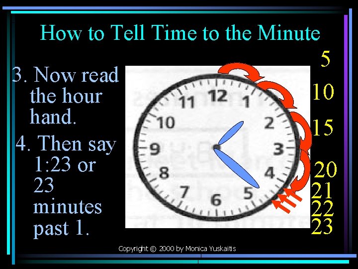 How to Tell Time to the Minute 3. Now read the hour hand. 4.