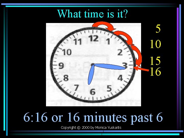 What time is it? 5 10 15 16 6: 16 or 16 minutes past