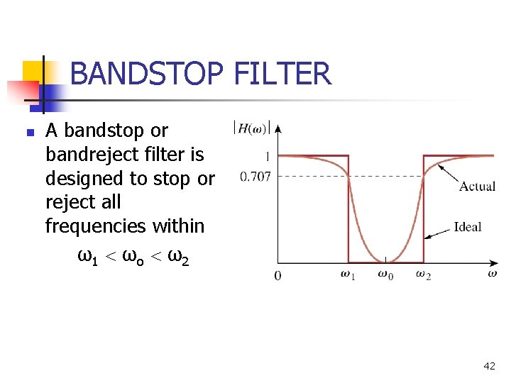 BANDSTOP FILTER n A bandstop or bandreject filter is designed to stop or reject
