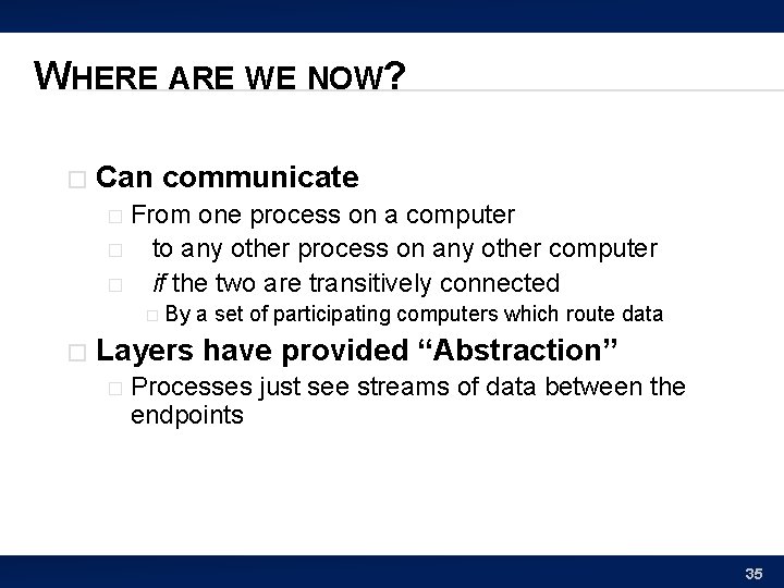 WHERE ARE WE NOW? � Can communicate From one process on a computer �