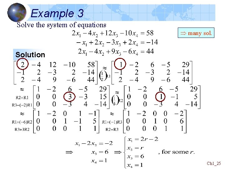 Example 3 Solve the system of equations many sol. Solution Ch 1_25 Example 3 Solve the system of equations many sol. Solution Ch 1_25