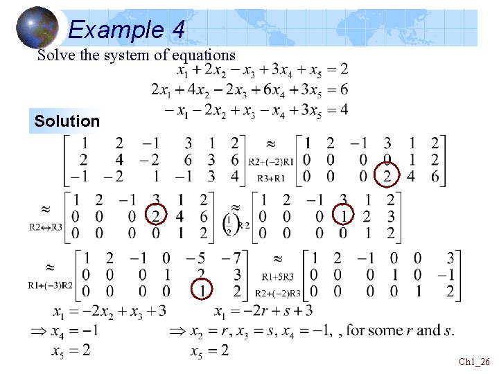 Example 4 Solve the system of equations Solution Ch 1_26 Example 4 Solve the system of equations Solution Ch 1_26