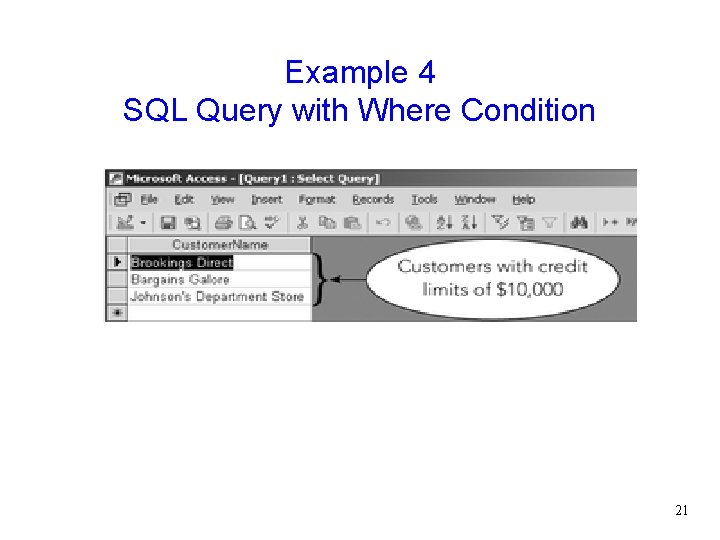 Example 4 SQL Query with Where Condition 21 