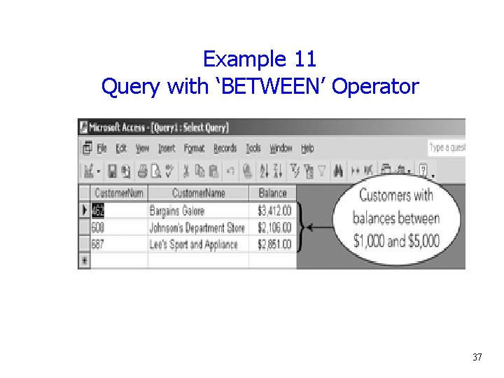 Example 11 Query with ‘BETWEEN’ Operator 37 