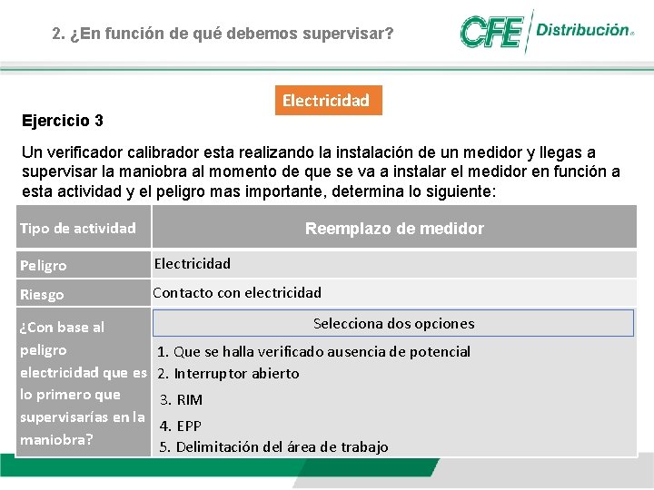 2. ¿En función de qué debemos supervisar? Electricidad Ejercicio 3 Un verificador calibrador esta