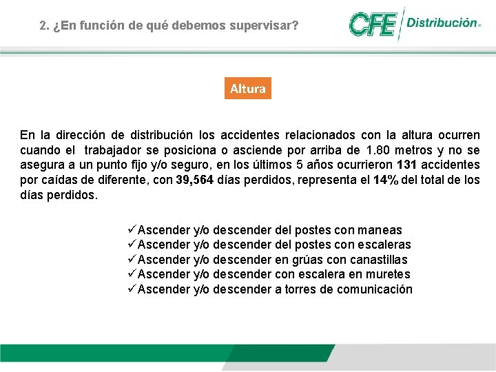 2. ¿En función de qué debemos supervisar? Altura En la dirección de distribución los