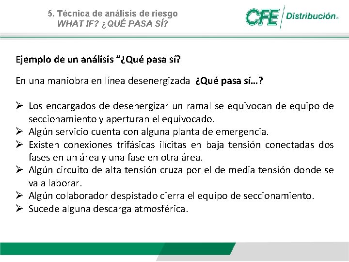 5. Técnica de análisis de riesgo WHAT IF? ¿QUÉ PASA SÍ? Ejemplo de un