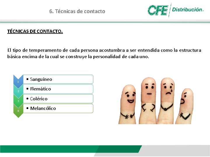 6. Técnicas de contacto TÉCNICAS DE CONTACTO. El tipo de temperamento de cada persona