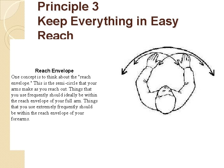 Principle 3 Keep Everything in Easy Reach Envelope One concept is to think about
