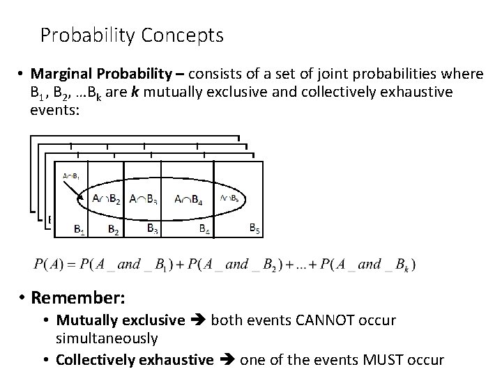 Probability Concepts • Marginal Probability – consists of a set of joint probabilities where