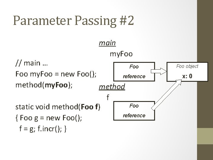 Parameter Passing #2 main my. Foo // main … Foo my. Foo = new
