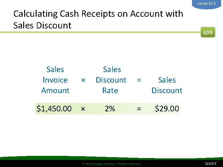 Lesson 10 -3 Calculating Cash Receipts on Account with Sales Discount Sales Invoice Amount
