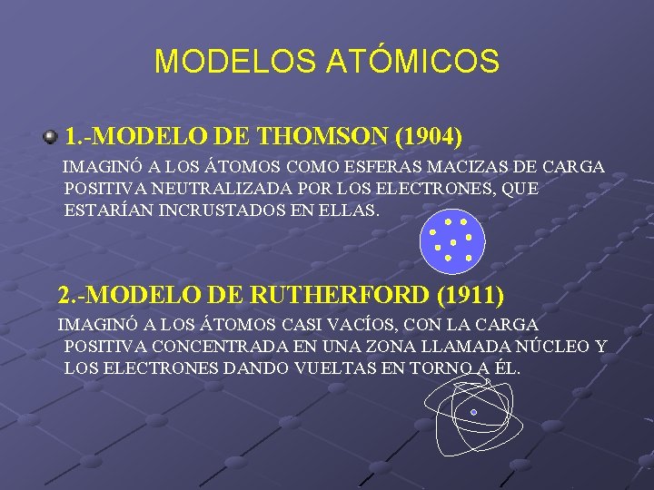MODELOS ATÓMICOS 1. -MODELO DE THOMSON (1904) IMAGINÓ A LOS ÁTOMOS COMO ESFERAS MACIZAS