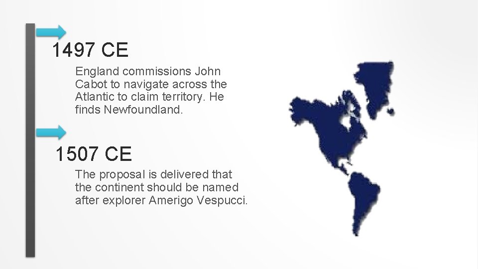 1497 CE England commissions John Cabot to navigate across the Atlantic to claim territory.