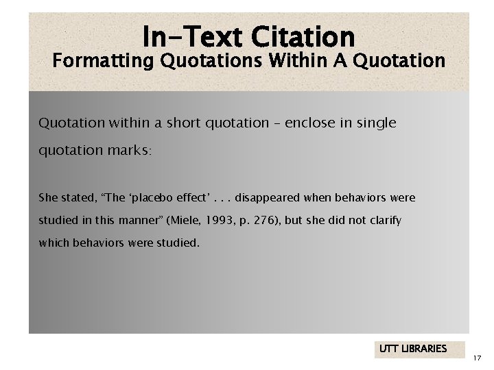 In-Text Citation Formatting Quotations Within A Quotation within a short quotation – enclose in